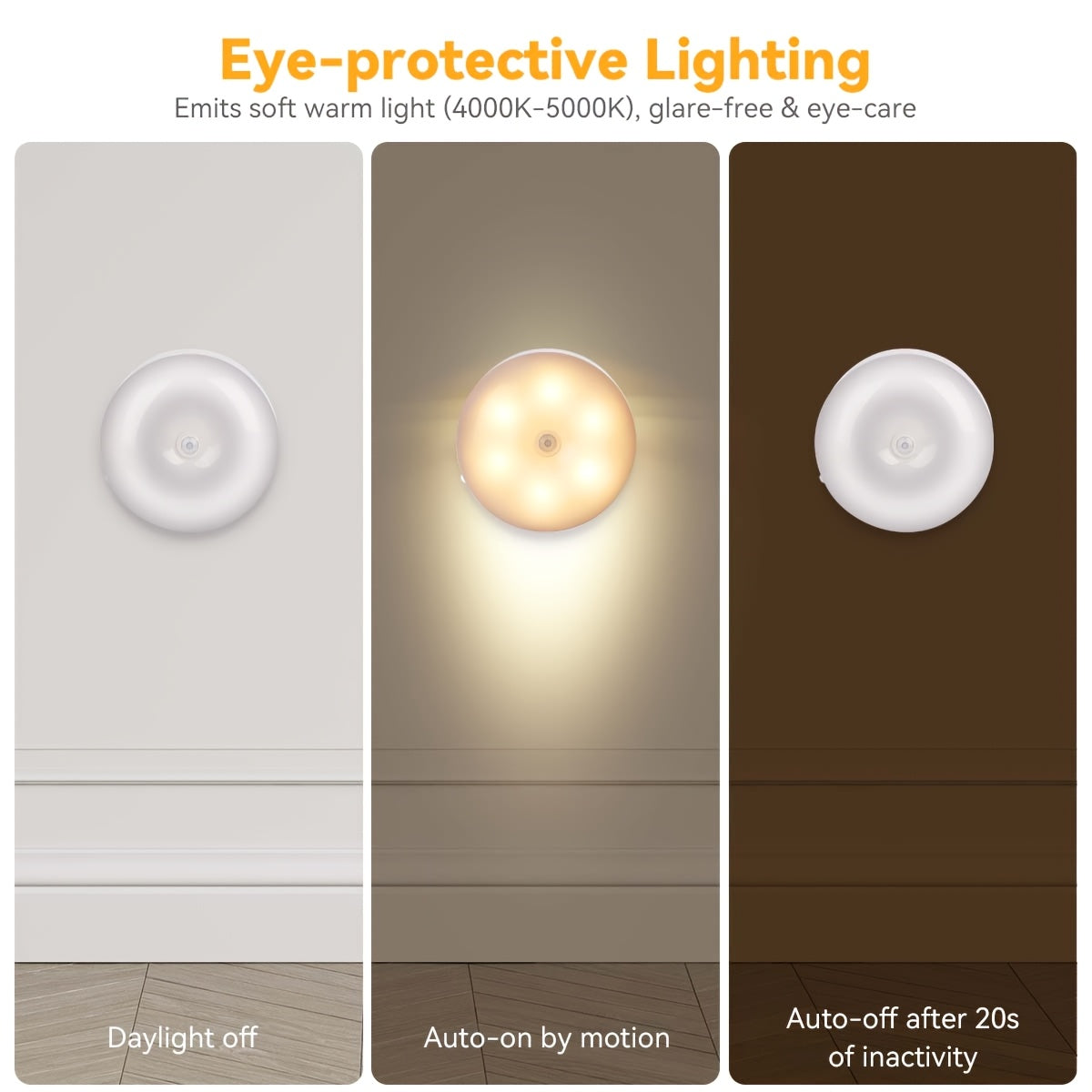 Motion Sensor Night Light with 6 LEDs USB Rechargeable Wall Mount or Handheld