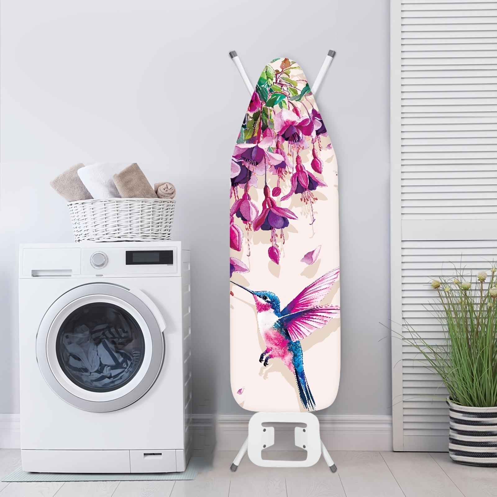 Funda para tabla de planchar con diseño floral y colibrí, bordes elásticos, lavable a máquina, fácil de instalar