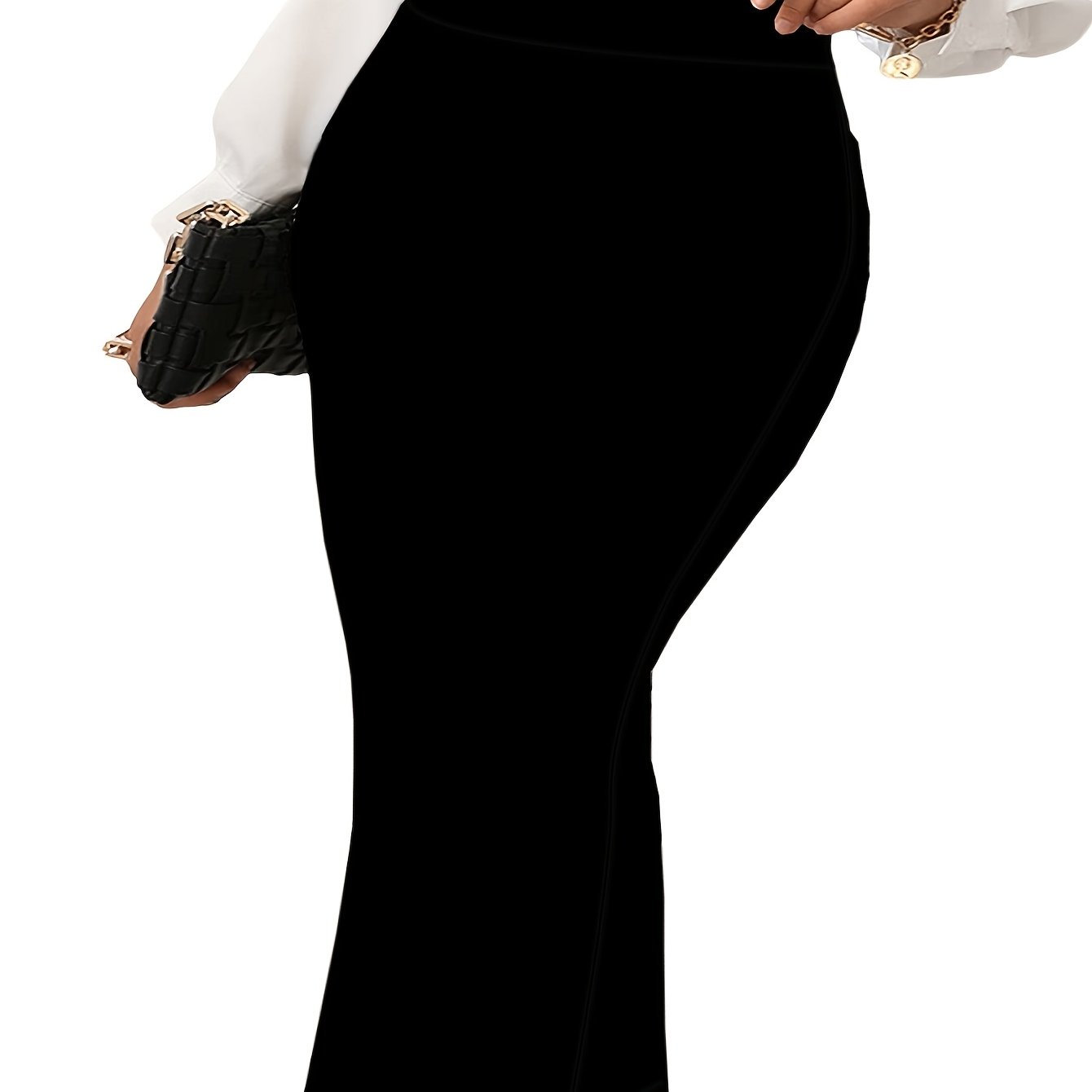 Women's Plus Size Stretchy Midi Skirt Black Elastic Waist Comfortable