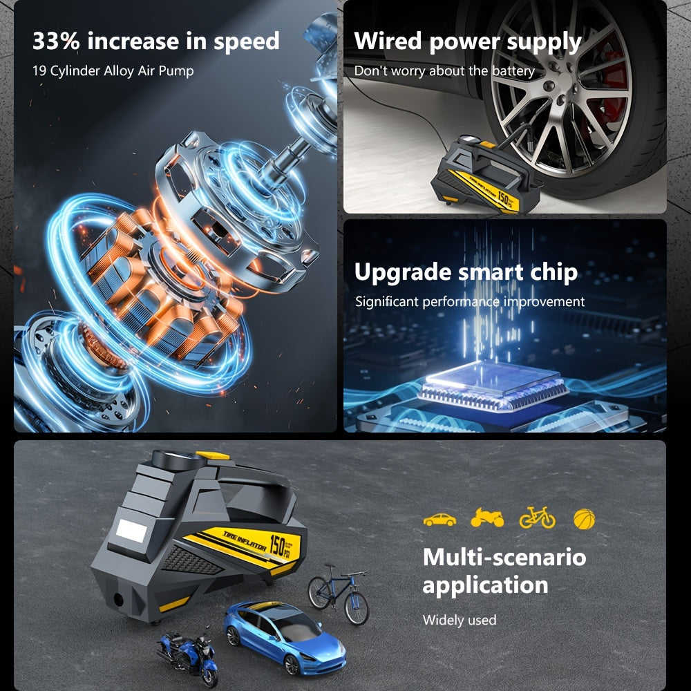 Портативный цифровой насос-воздуходувка для шин с LED-подсветкой, 150 PSI