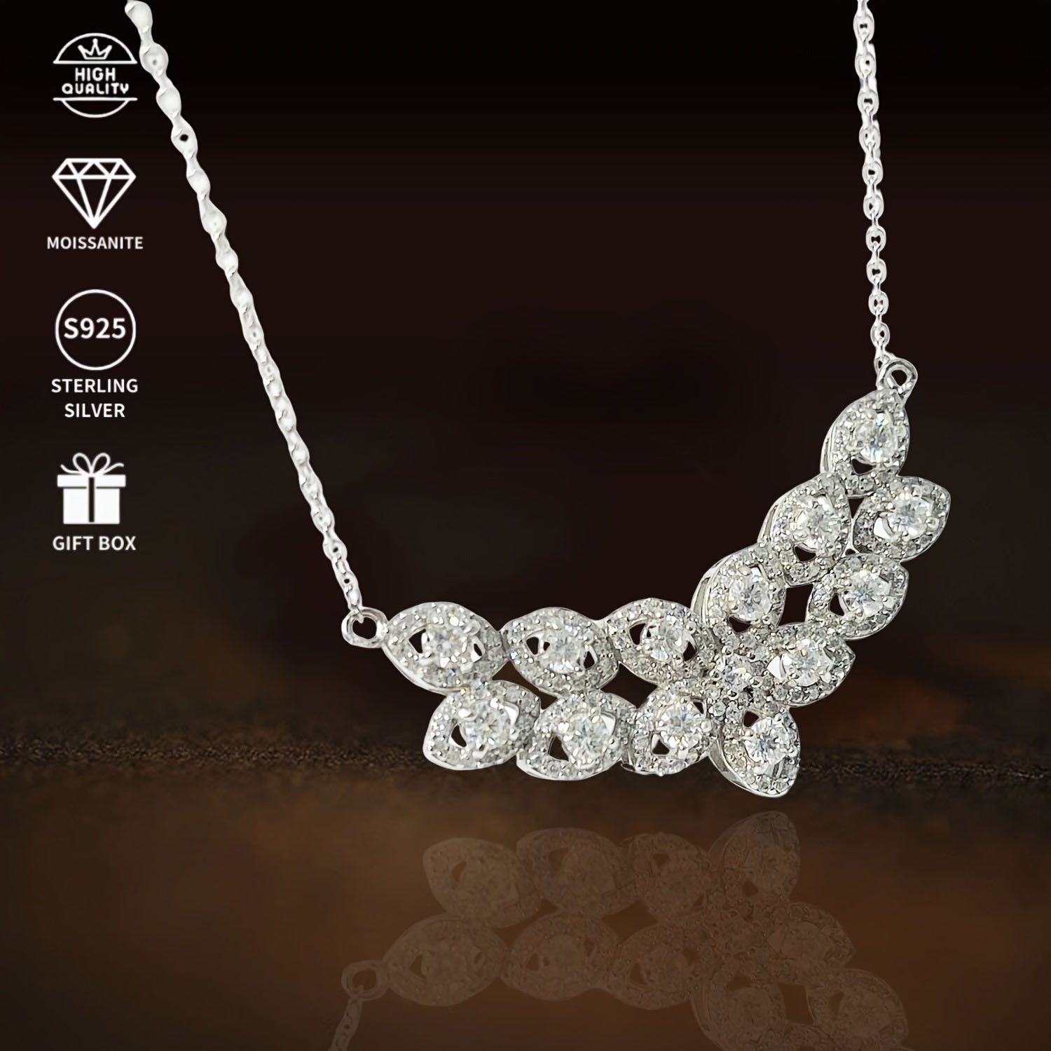Sterling Silver Moissanite Necklace with Double Row of 13 Stones 0.1 Carats