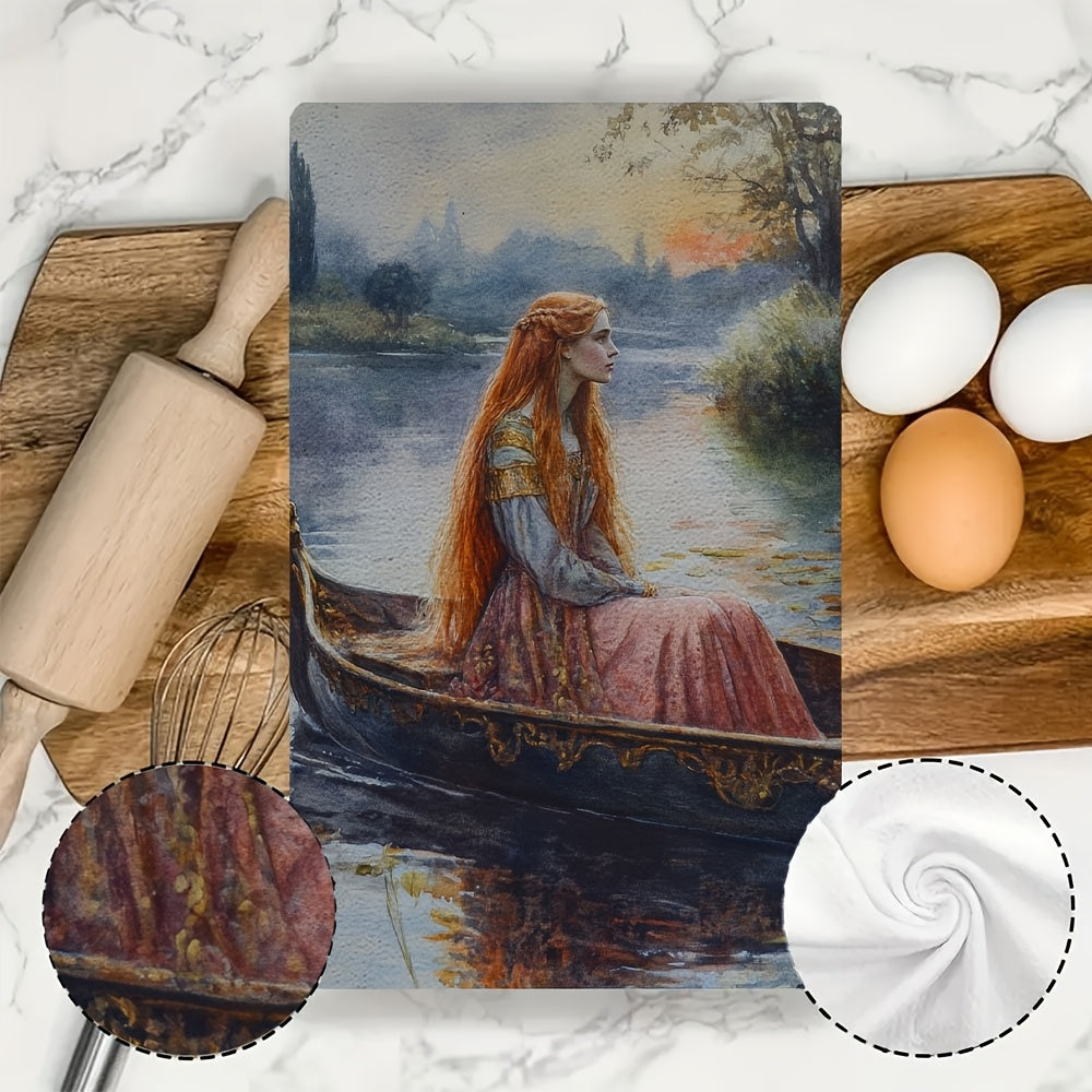Two Pieces Ultra-Soft Kitchen Towels Water Scene Art 40x60cm Absorbent