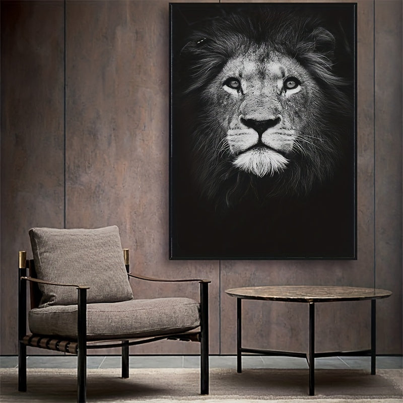 Black and White Lion Wall Art Canvas Portrait for Home Office Decor