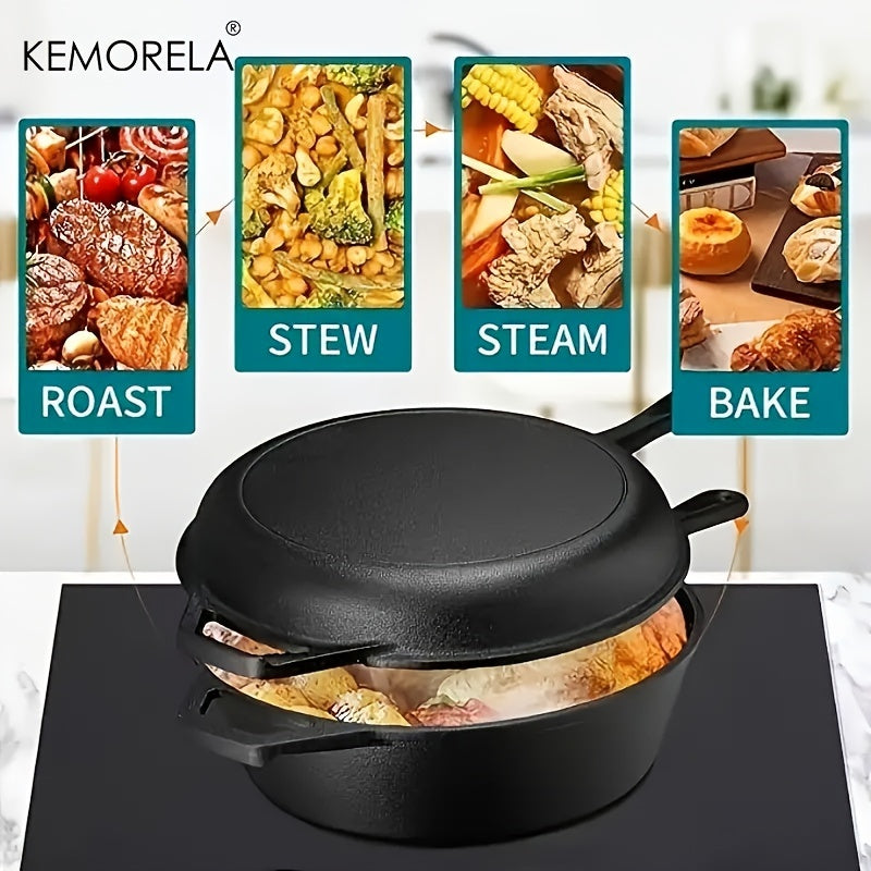 Juego de utensilios de cocina de hierro fundido de 2 piezas, sartén y cazo antiadherentes para camping y cocina wok