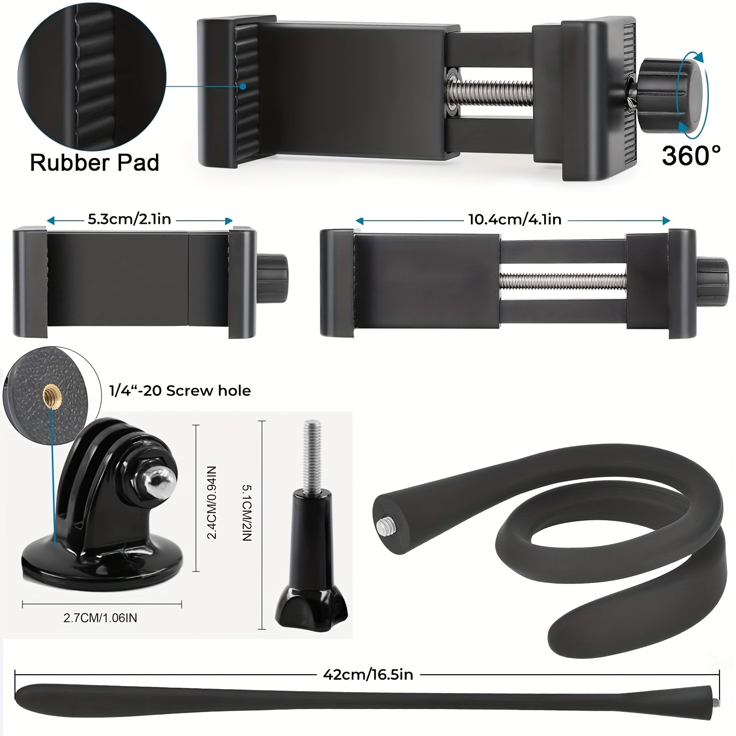 Flexible Camera Mount for Indoor Monitors and Cameras, Silicone Grip, Aluminum Alloy, Clip Attachment