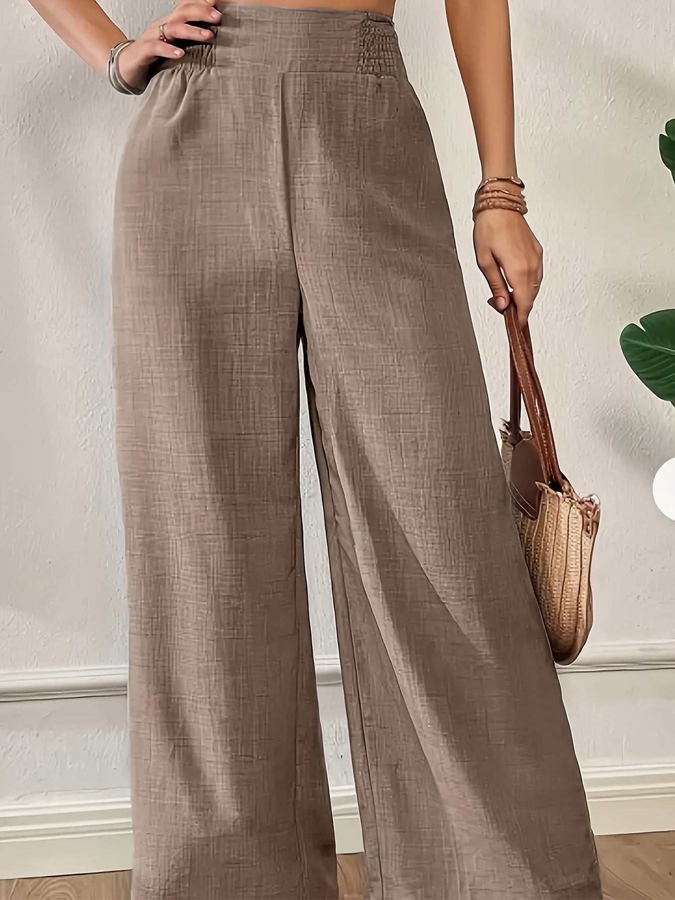 Women's Wide Leg Pants Polyester Solid Color High-Waisted Spring Summer Fall