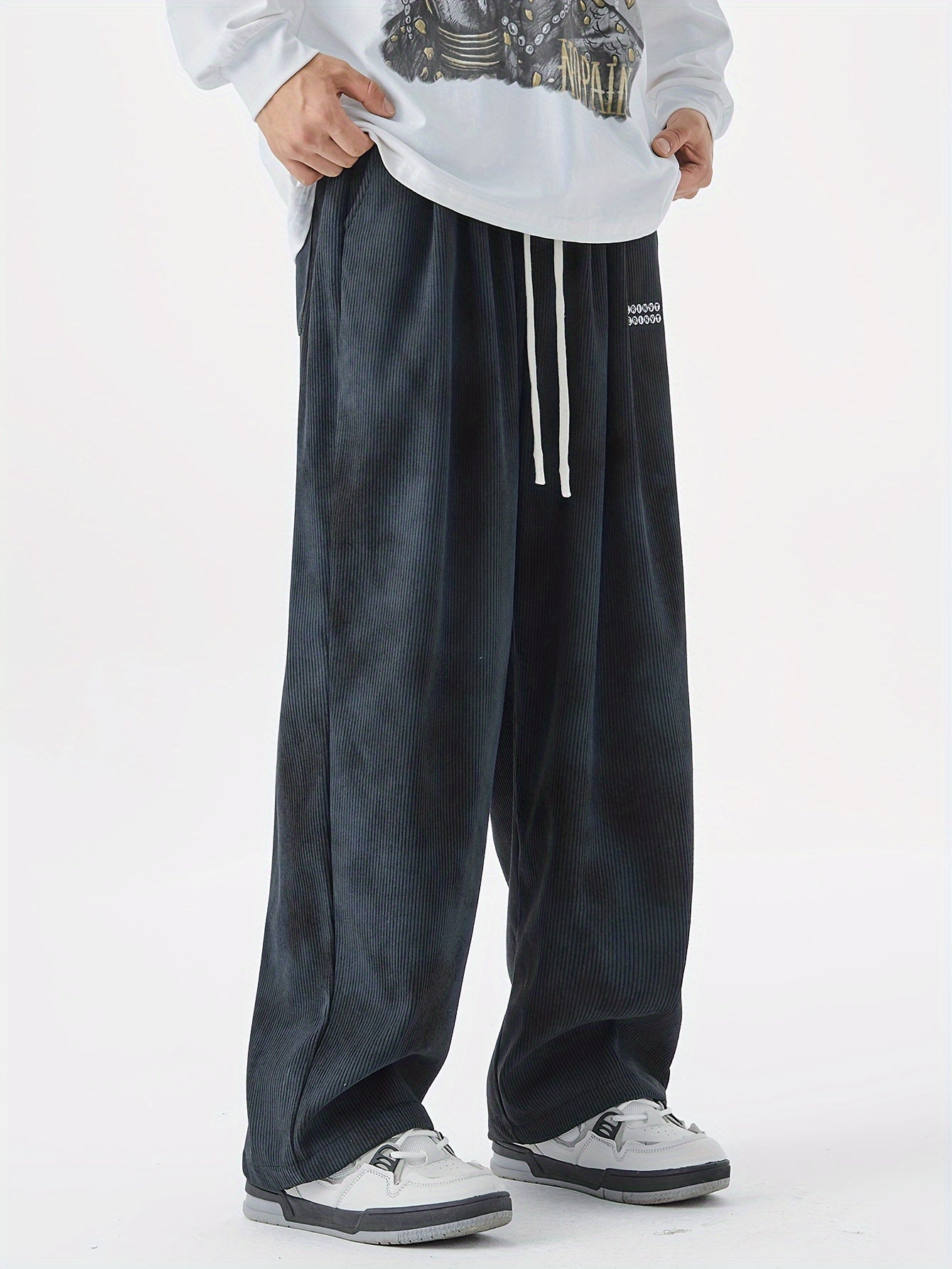 Men's Plus-Size Casual Drawstring Pants with Geometric Pattern Polyester Sports Trousers All-Season