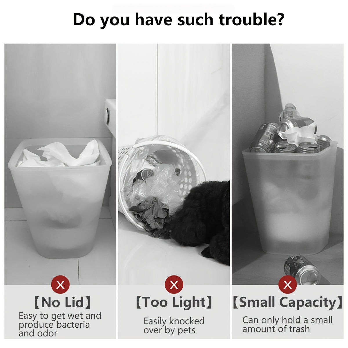 15L Zamonaviy plastik axlat qutisi, anti-hidi qopqog'i va balandlikni oshiruvchi oyoqlari bilan oshxona, hammom, ofis uchun