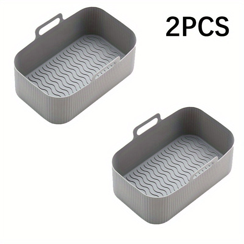 Set of 2 Rectangular Silicone Air Fryer Liners 19.5cm Reusable Baking Trays