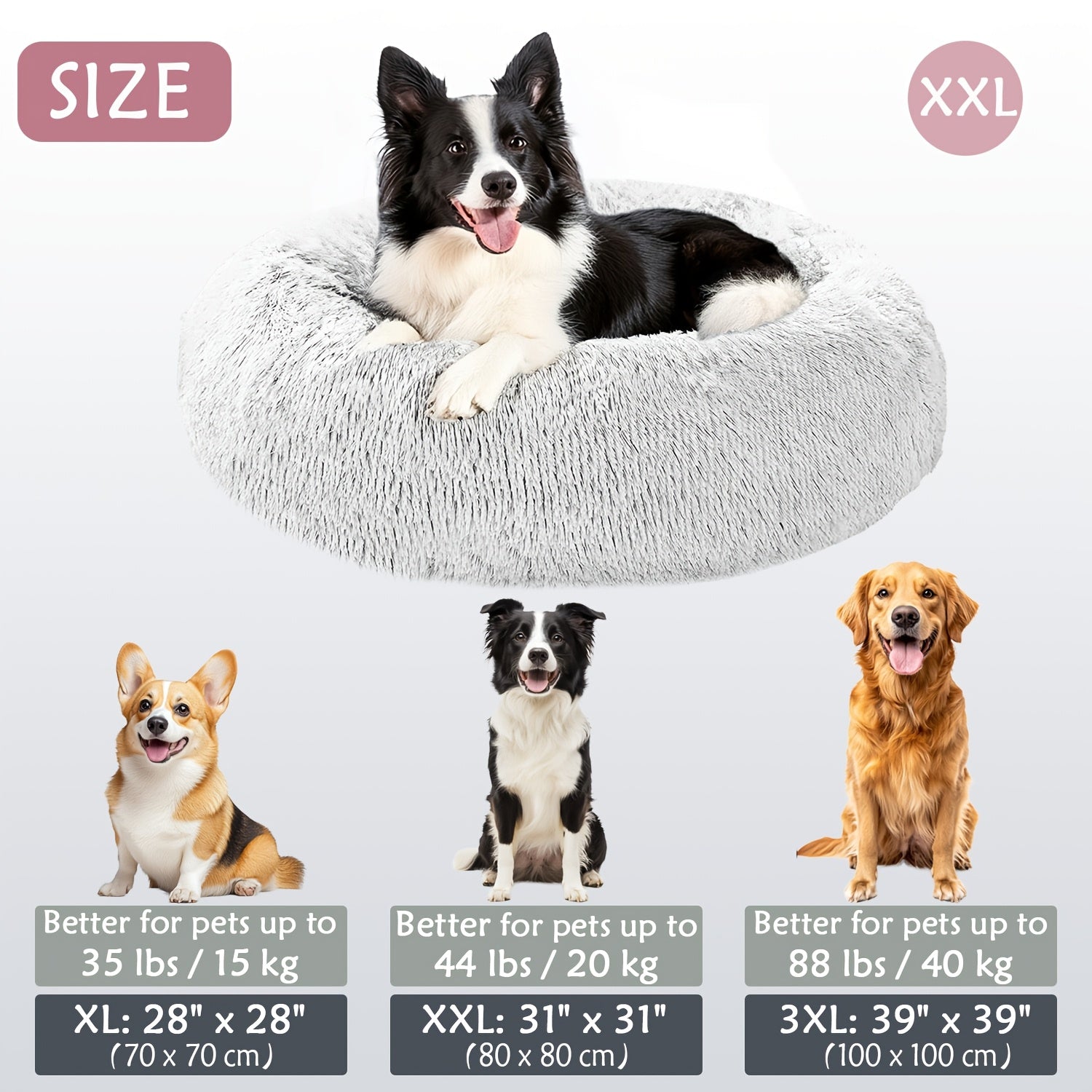 Round Dog Bed for Winter Indoor Use Polyester Non-Skid Bottom Small to Large Dogs