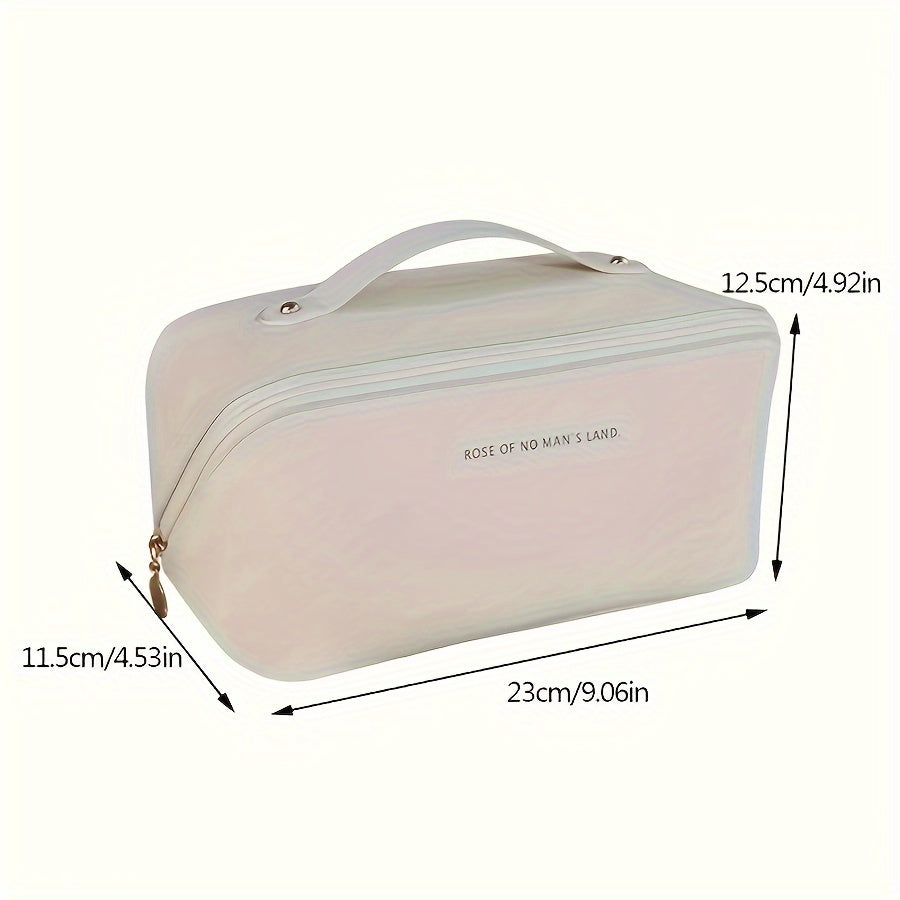 Large Waterproof Travel Makeup Bag with Divider and Handle for Women