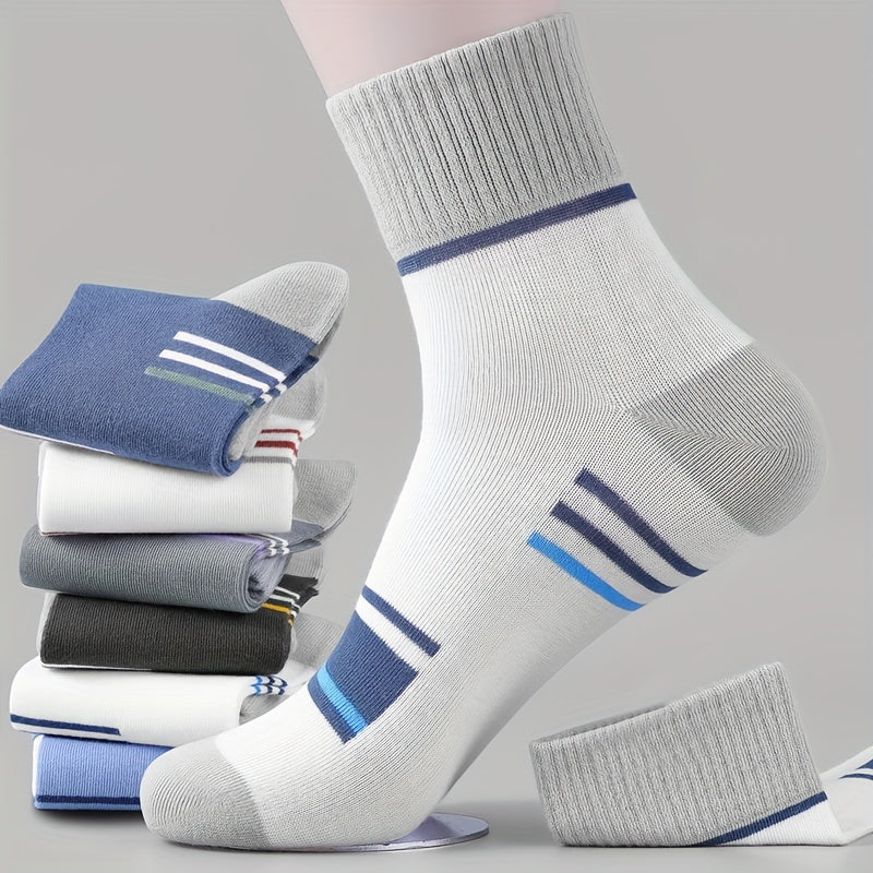 Men's Striped Crew Socks 5 Pairs Breathable Soft Winter Autumn