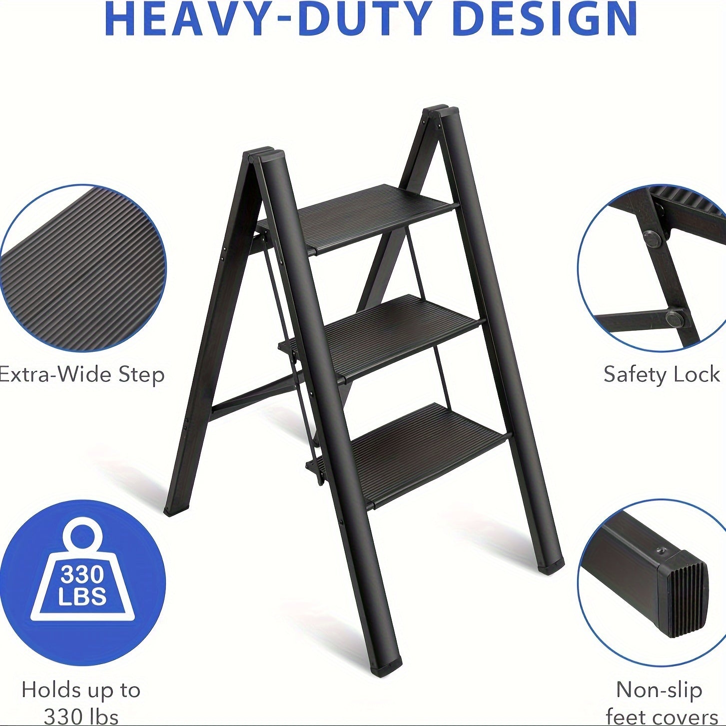 Aluminum Folding Ladder 3 Steps Non-Skid Pedals Lightweight Home Office Use