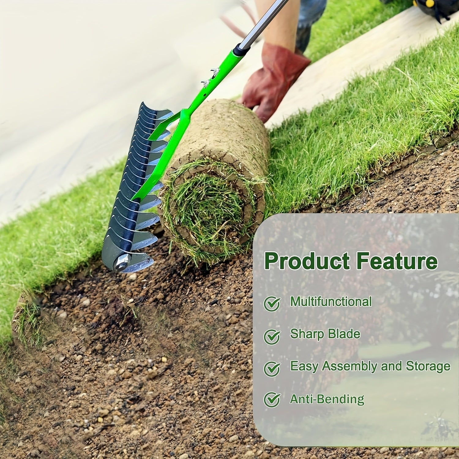 Metal Thatching Rake 12.8 Inch with Anti-Slip Handle for Garden and Yard Maintenance