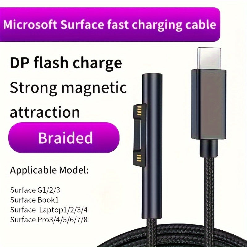 Fast Charging USB-C Cable for Surface Pro 3 4 5 6 7 8 15V 50-80W
