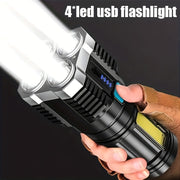 Rechargeable LED Flashlight with Cob Side Lights and USB Charging