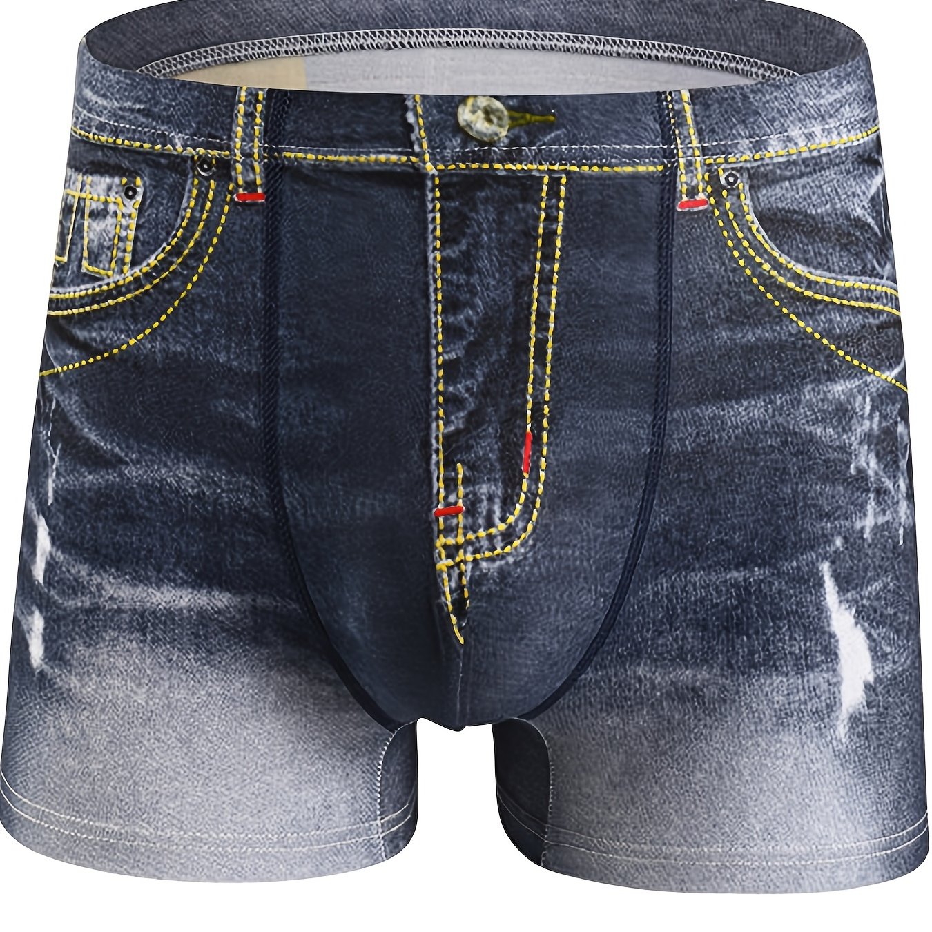 Men's Cotton 3D Denim Boxer Briefs with Belt Print Breathable Stylish Underwear