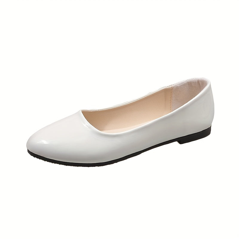 Zapatos planos de punta afilada con correa en el tobillo de cuero sintético para mujer negro blanco beige