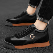 Men's Black Mid-Top Sneakers with Brown Accents Durable PU Upper Rubber Sole Casual Business