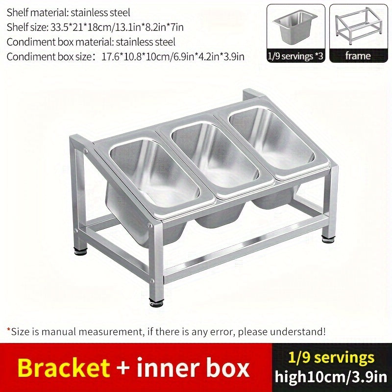 Stainless Steel Spice Organizer with Condiment Containers for Kitchen and Restaurant Use