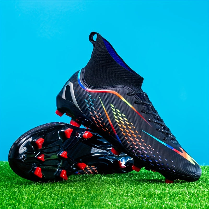 Men's All-Season Solid Color Soccer Cleats with Faux Upper Rubber Sole Lace-Up Training Running Shoes