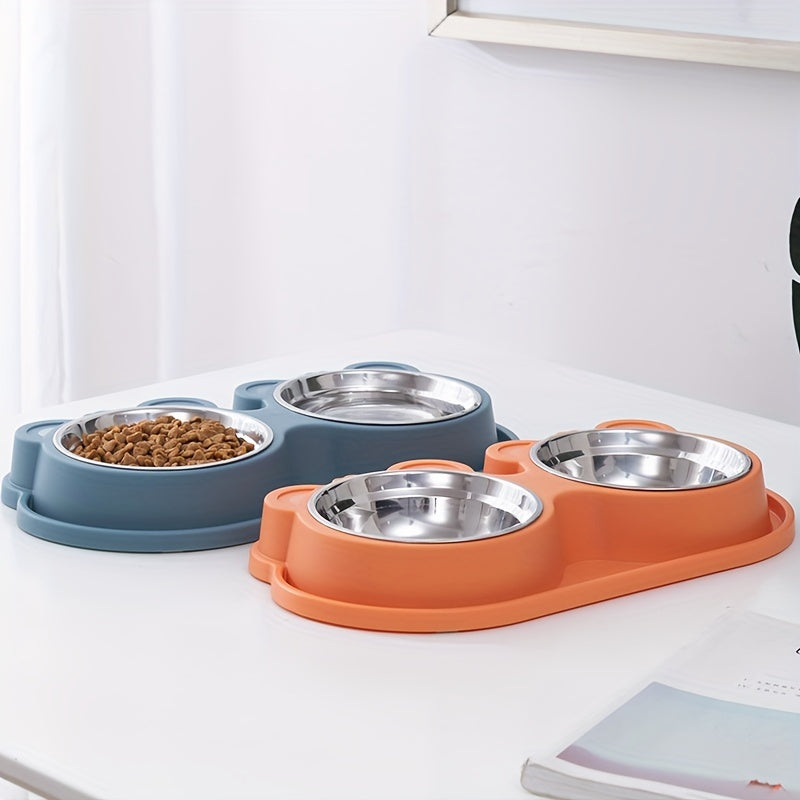 Stainless Steel Double Dog Bowls Set on Spill-Proof Stand for Drinking and Feeding