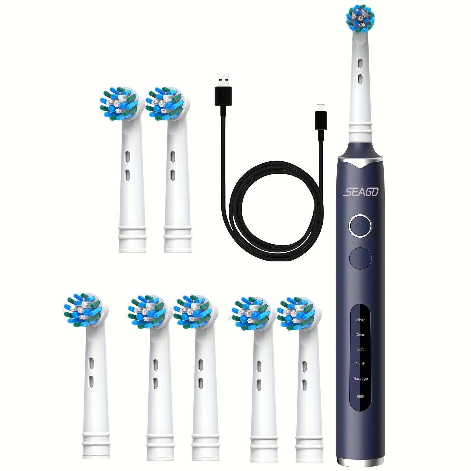 Electric Toothbrush for Adults Rotating USB Rechargeable 8 Brush Heads