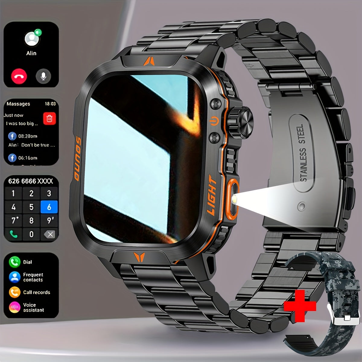 Men's Smartwatch HD Touch Screen LED Flashlight 100+ Sports Modes Pedometer Calorie Tracker