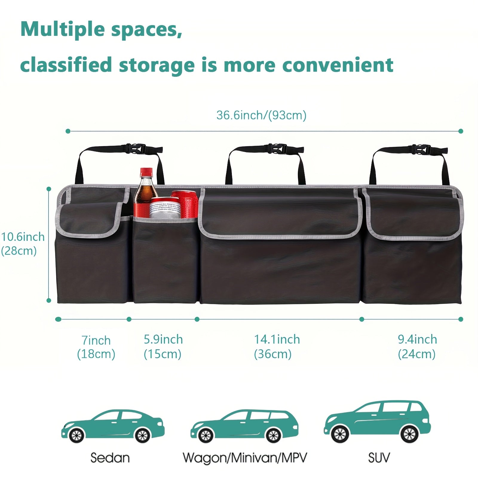 Car Trunk Organizer Waterproof Foldable Cargo Bag with Pockets for Vehicles