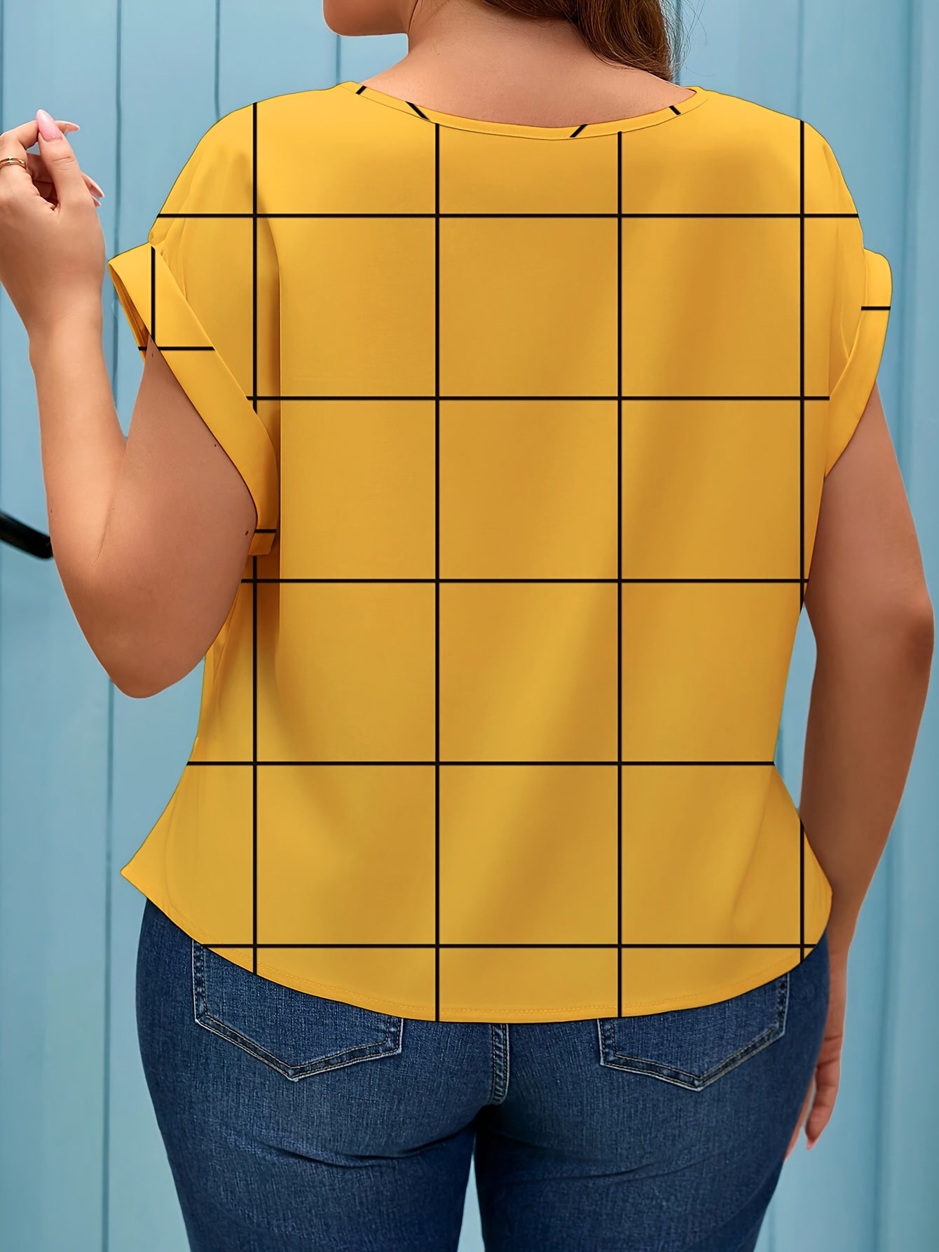 Plus Size Women's V-Neck Blouse Twist Front Lightweight Casual Top Yellow