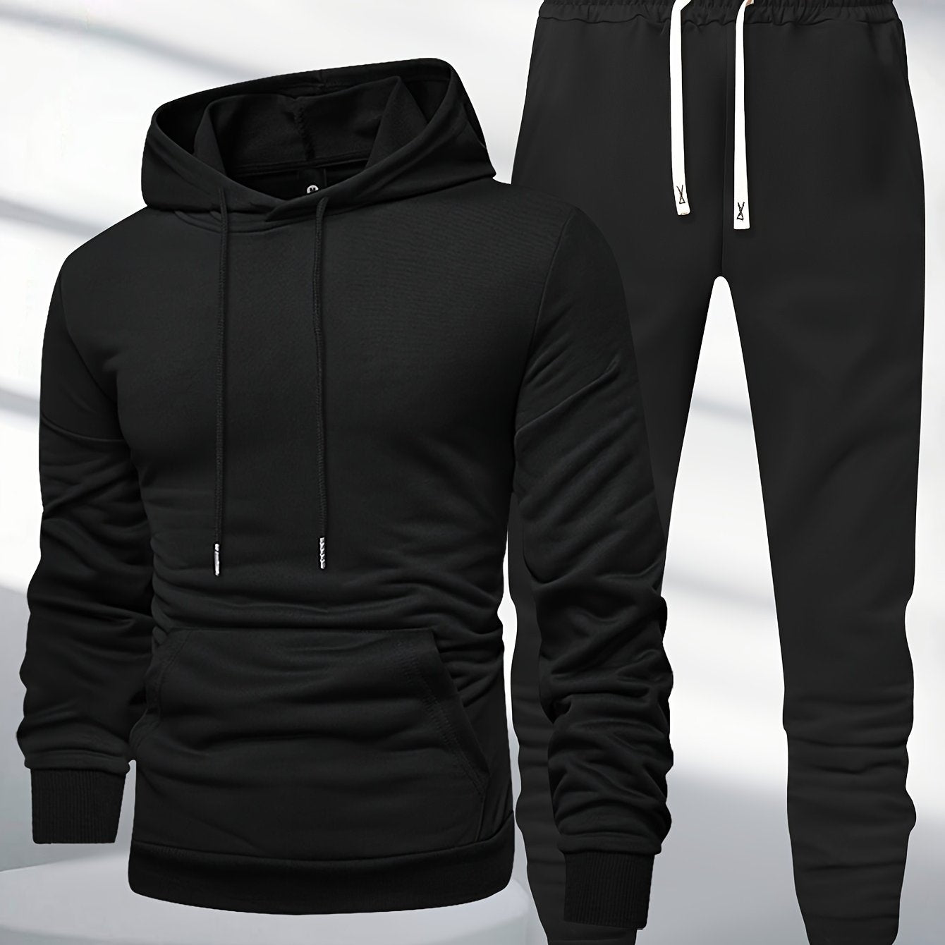 Мужской повседневный спортивный костюм из полиэстера с худи и длинными рукавами, а также джоггеры