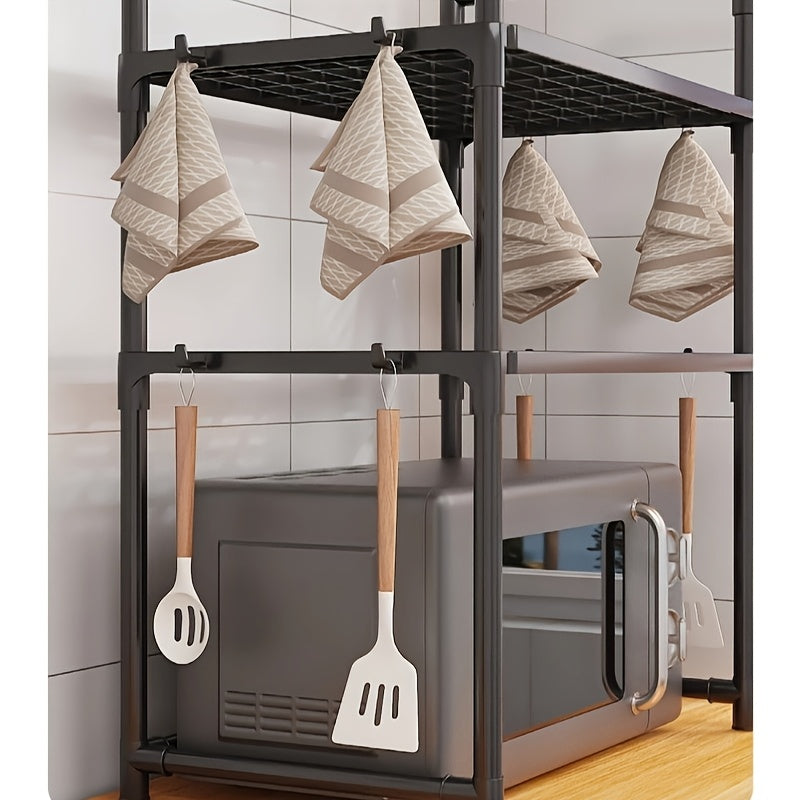 Square TPU Kitchen Organizer Rack with Hooks for Microwave Oven Spice Toaster Storage