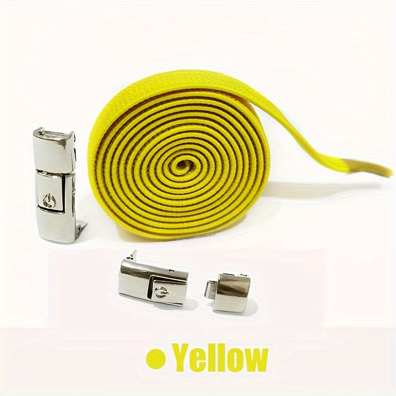 Unisex Elastic Flat Shoelaces With Metal Buckles No Tie Shoe Accessories