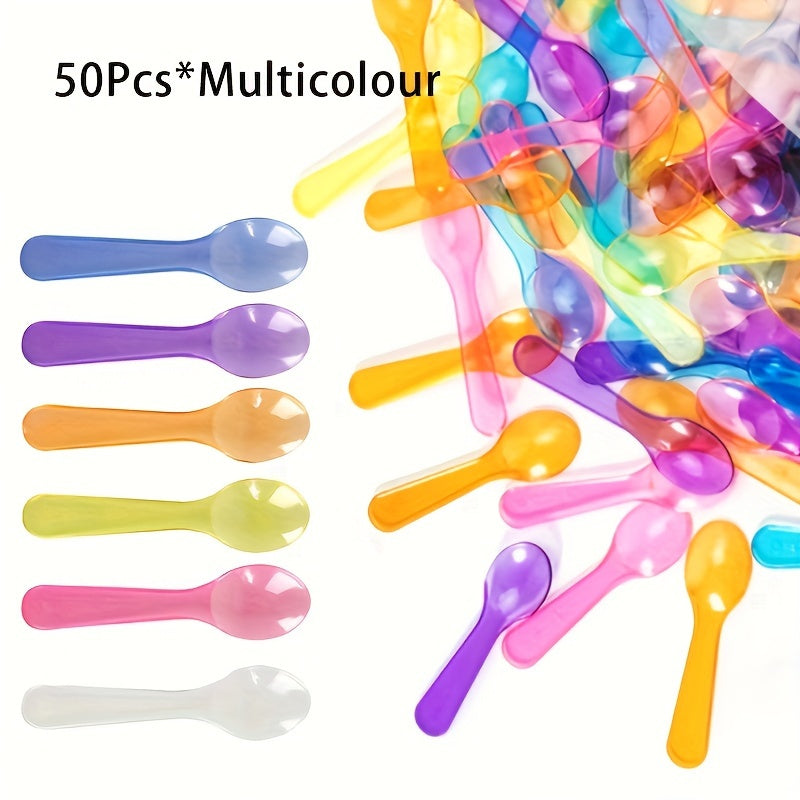 50 Colorful Disposable Plastic Mini Dessert Spoons Individually Wrapped for Ice Cream Yogurt