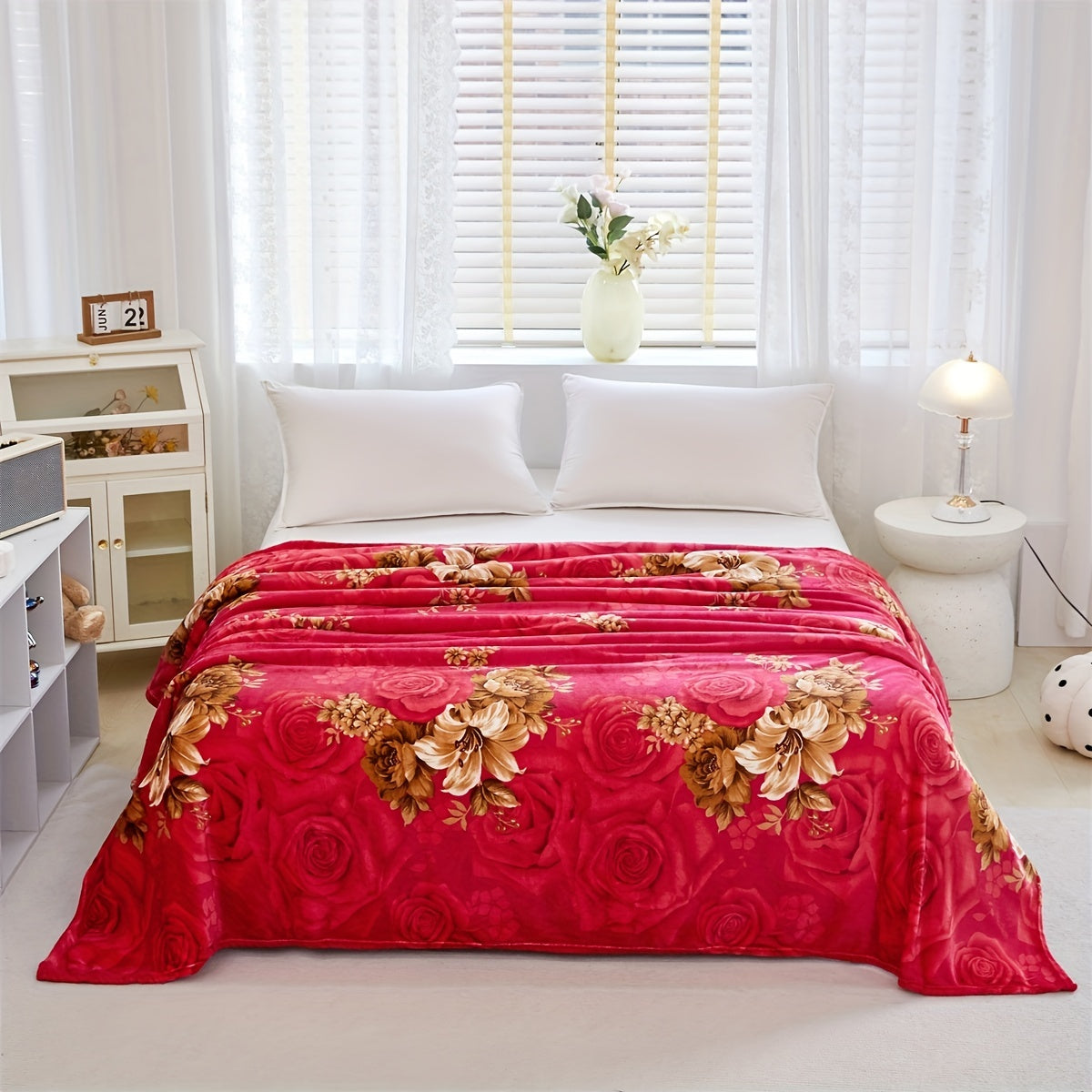 Floral Print Bed Blanket Soft Cozy Throw for Couch Sofa Bed Camping Travel