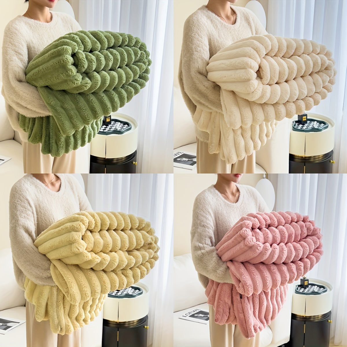 Double-Sided Faux Rabbit Fur Blanket Soft Warm Cozy for Bedroom Living Room Travel