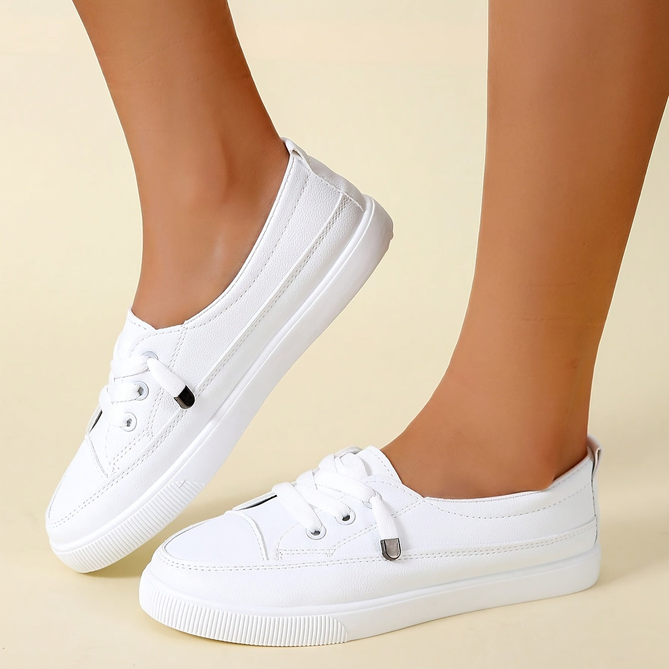 Women's White Slip-On Sneakers with Rubber Sole for Casual All-Season Wear