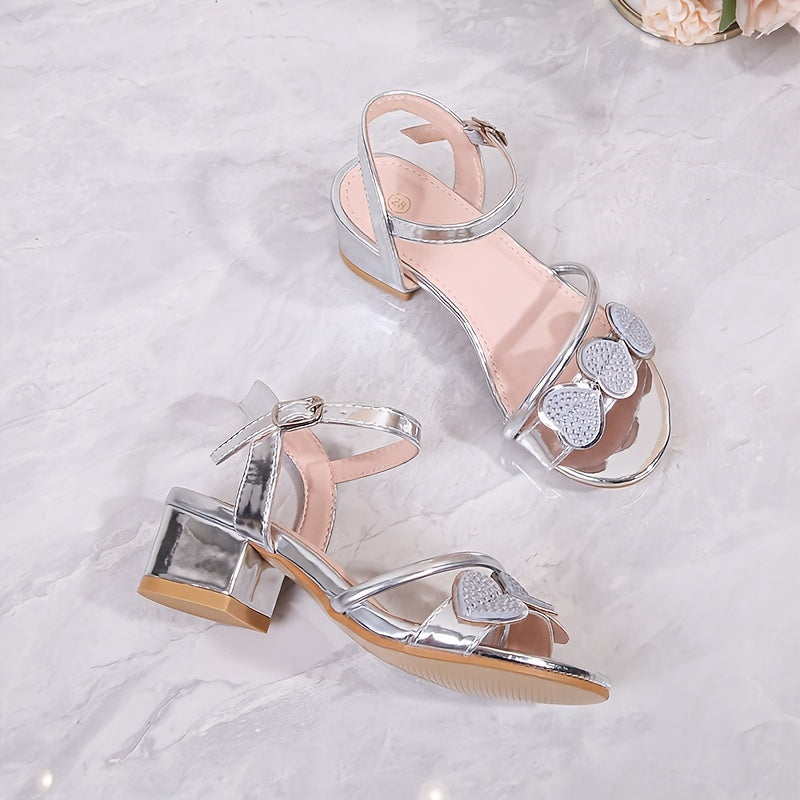 Girls Heart of Peach High Heel Sandals Rubber PU Breathable Solid Color Spring Fall