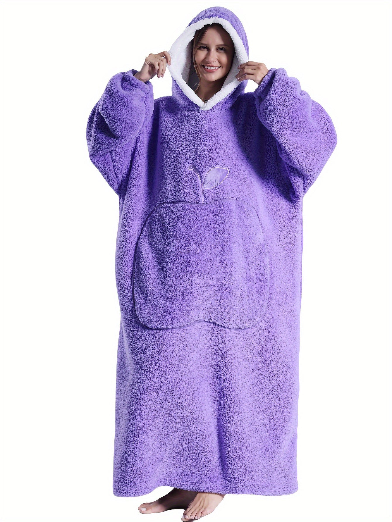 Women's Fleece Hooded Robe Pink Lounge Casual Winter Indoor Outdoor