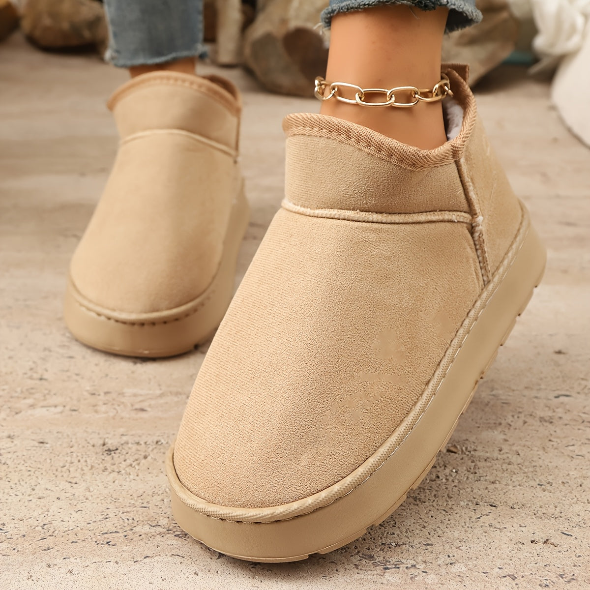 Women's Winter Snow Boots Casual Slip-On Warm Fabric Indoor Outdoor Shoes