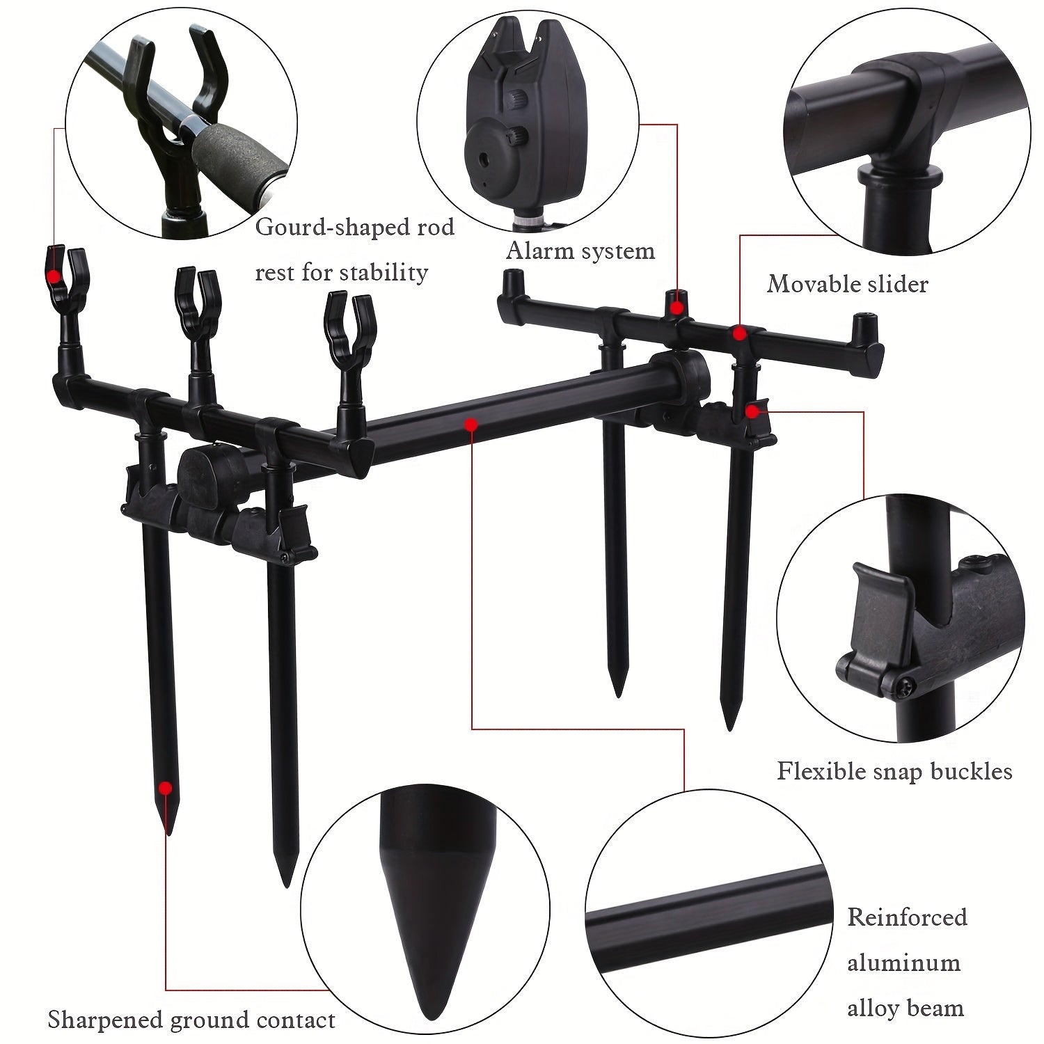 Aluminium Alloy and ABS Material Carp Fishing Pole Rack Black Durable Bracket Shelf