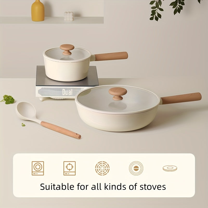 Высококачественная антипригарная алюминиевая сковорода с стеклянной крышкой - долговечная, безопасная для посудомоечной машины, совместима с плитой, легкое освобождение пищи, равномерное распределение тепла, идеальна для домашней и ресторанной готовки.