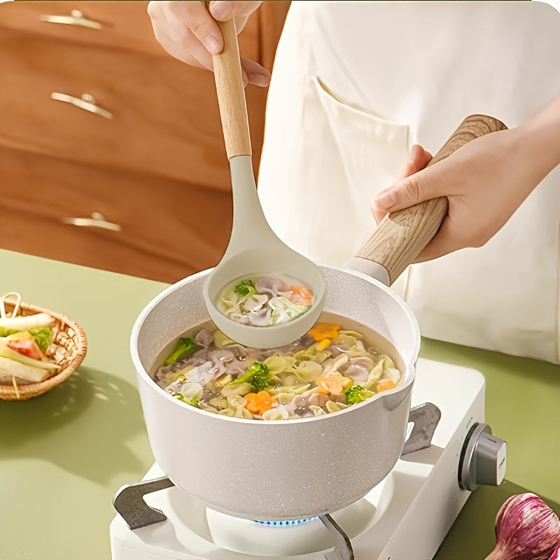 12-Piece Silicone Kitchenware Set with Wooden Handles, Green and Pink Non-Stick Cookware