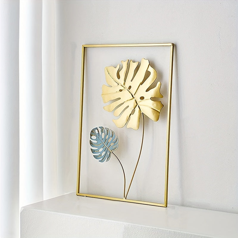 Minimalist Gold Metal Wall Decor Set 43.94x29.97cm Leaf Wall Art for Living Room Bedroom
