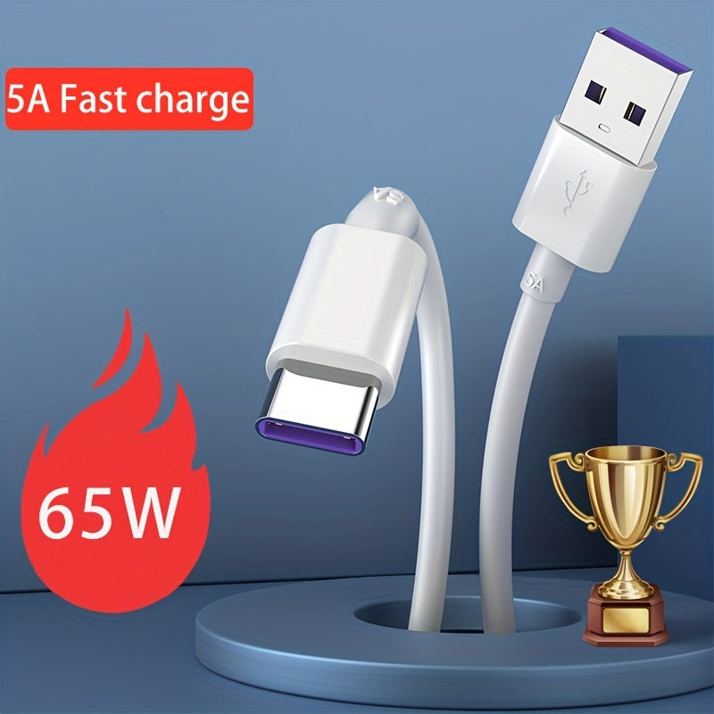 65W USB C Fast Charging Cable for Mobile Phones Data Transfer Durable Flat PVC