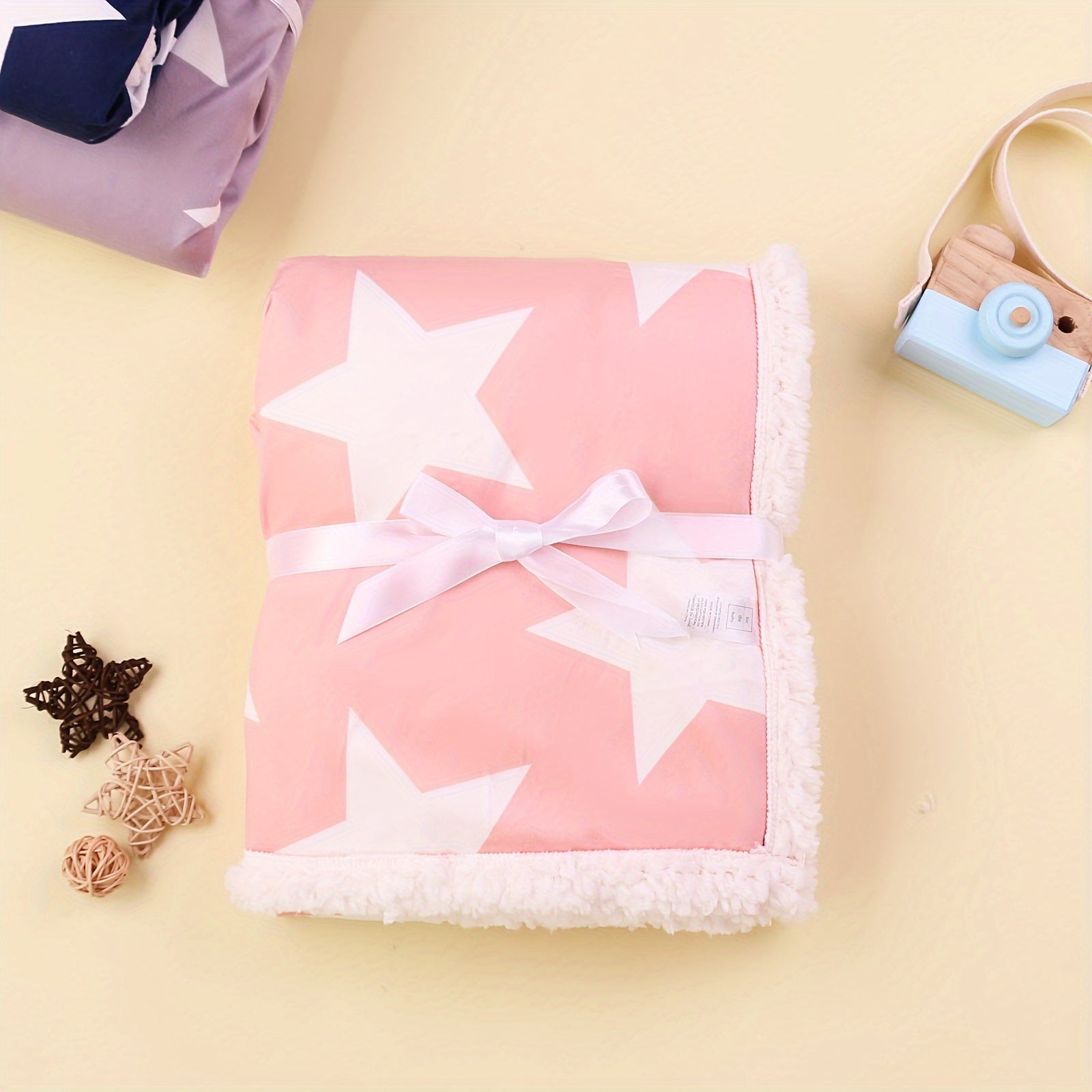 Double Layer Fleece Blanket for Strollers with Cartoon Print for Autumn Winter