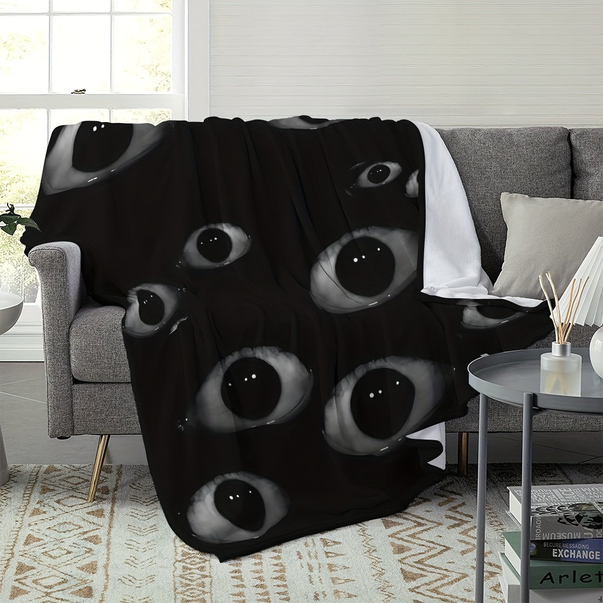 Cozy Flannel Throw Blanket with Eye Pattern for Couch Bed and Camping