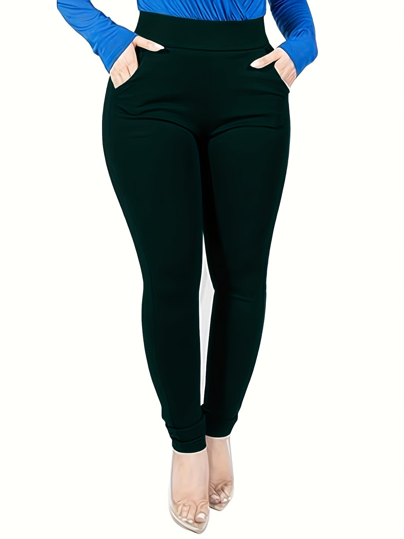 Plus Size Women’s Stretchy High Waist Pocket Leggings for Spring Fall