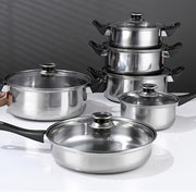 Набор посуды из нержавеющей стали на 12 предметов с антипригарными сковородами для газовых и индукционных плит