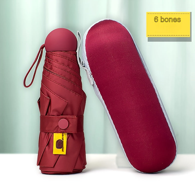 6-Rib Foldable Waterproof Pongee Umbrella with Plastic Handle and Storage Box